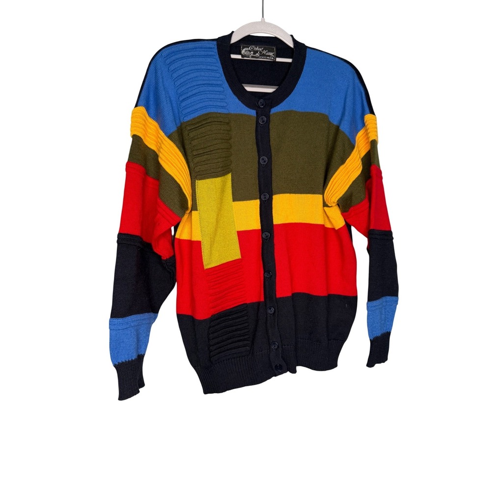 Oskar Haug Made In Italy Wool Colorful Striped Textured Cardigan Sweater